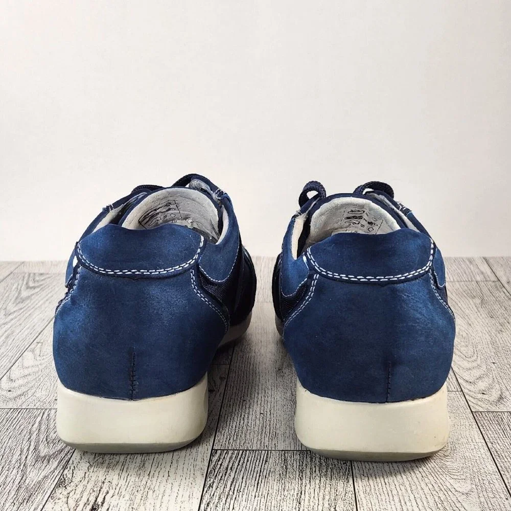 MYSTIKARMA Womens Casual Shoes Size 5-5.5 (36) Blue Leather/Canvas w/Rhinestones